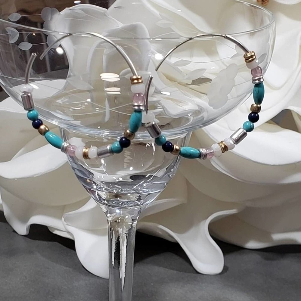 Lucky brand beaded boho blue‎ hoop earrings new!!!